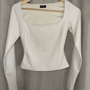 Naked Wardrobe White Faux Leather Square Neck Long Sleeve Top